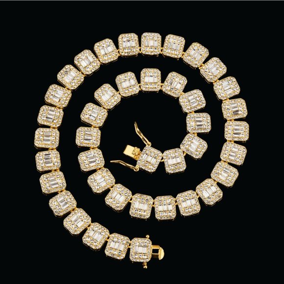 4MM Choker Iced Out Lab Baguette Tennis Chain Bracelet SET - Picture 1 of 5